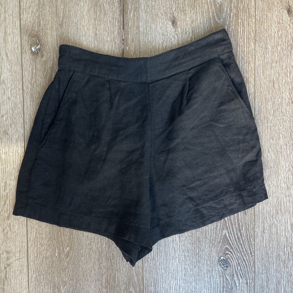 Abercrombie & Fitch Women Black Linen Shorts Sz Small Lined Pockets High Waist